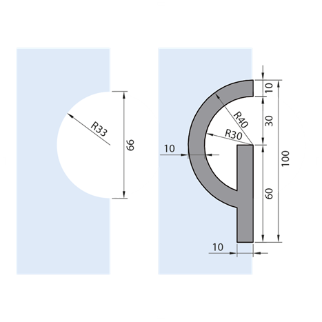 G-Schiebetürgriff, Radius: 33 mm, Edelstahl V2A