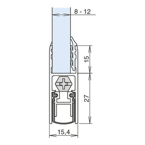 Drop-down seal for glass 8-12 mm, length: 833 mm