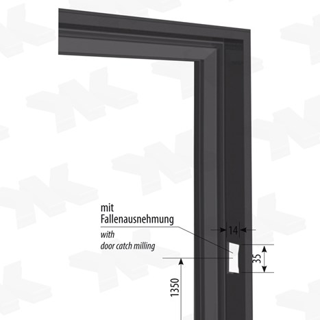 Single acting door frame, incl. door catch milling
