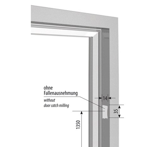 Angular single acting door frame, without door catch milling