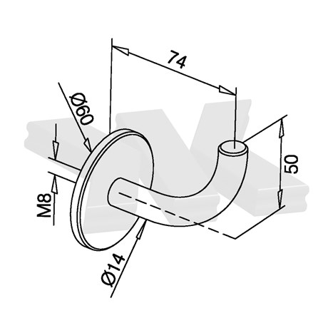 Handlaufstütze für Wandmontage, Ø 14 mm, starr