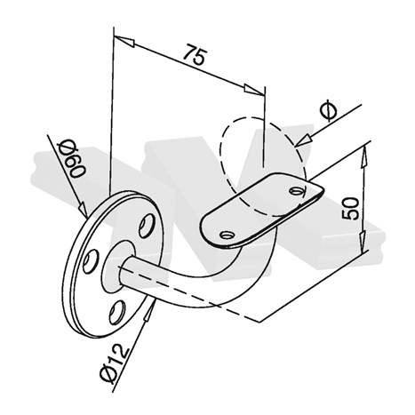 Handlaufstütze für Wandmontage, Ø 12 mm, starr