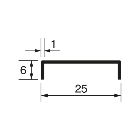 U-Profil 6x25x6x1mm, Edelstahl V4A geschliffen