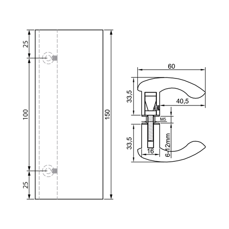 Duschtürgriff, 60 x 150 mm, Glanzverchromt, 1 Paar