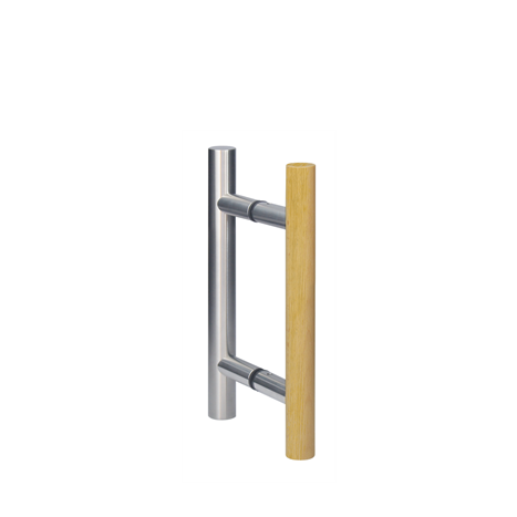 Straight pull handle, one-sided wood, Ø 25 mm, stainless steel AISI 304