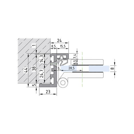 Angular single acting door frame, without door catch milling