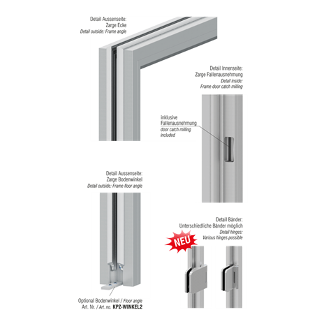 KPZ-L3-Single acting door frame set, incl. door catch milling, for 8 mm glass