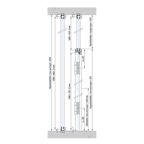 KPZ-L3-Anschlagtürzargen Set, inkl. Fallenfräsung, für 12 mm Glas