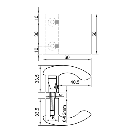 Duschtürgriff, 60 x 50 mm, Glanzverchromt, 1 Paar