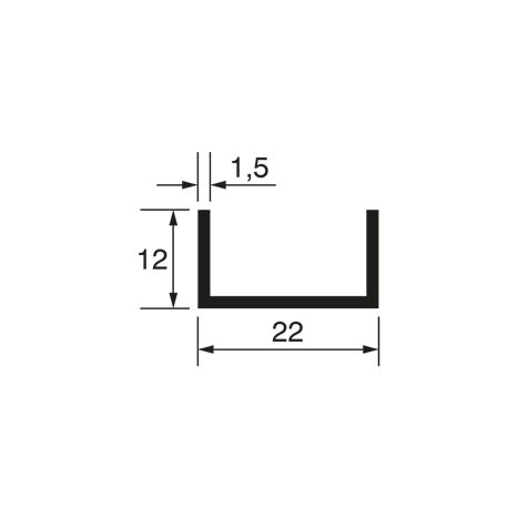 Profil für Spanplatten 12x22x12x1,5mm, eloxiert 
