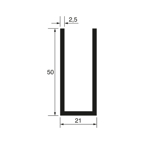 U-Profil 50x21x50x2,5mm, Edelstahleffekt