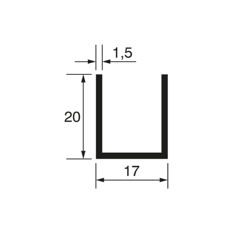 U-Profile 20x17x20x1,5mm, anodized gloss