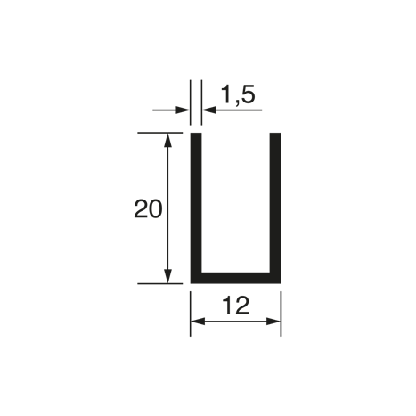 U-Profil 20x12x20x1,5mm, glanzeloxiert