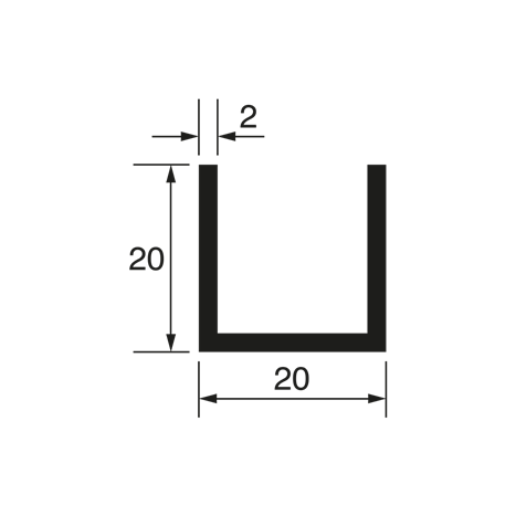 U-Profil 20x20x20x2mm, schwarz eloxiert