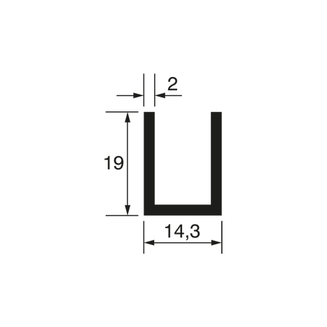 U-Profile 19x14,3x19x2mm, anodized gloss