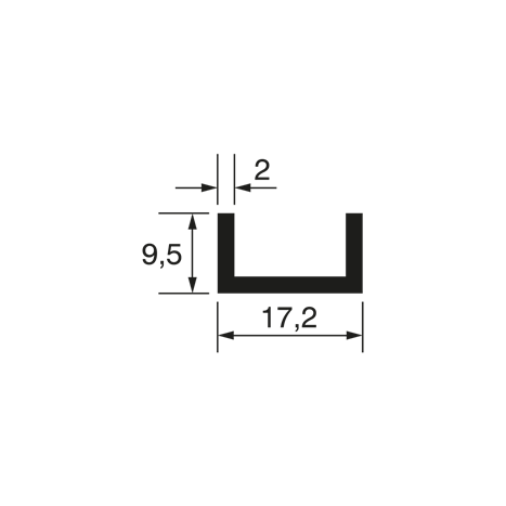 U-Profil 9,5x17,2x9,5x2mm, glanzeloxiert
