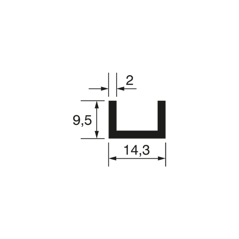 U-Profil 9,5x14,3x9,5x2mm, glanzeloxiert
