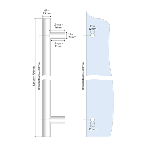 Straight pull handle, Ø 25 mm, matt black