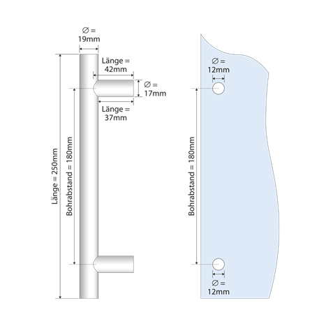 Straight pull handle, Ø 19 mm, black chrome
