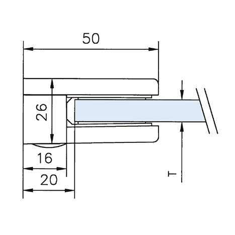 Glass clamp 00, flat connection, VSG 6,76 mm