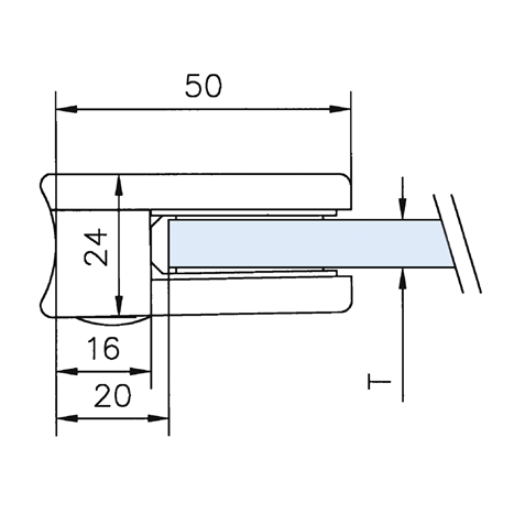 Glass clamp 00, connection Ø 33,7 mm, VSG 6,76 mm