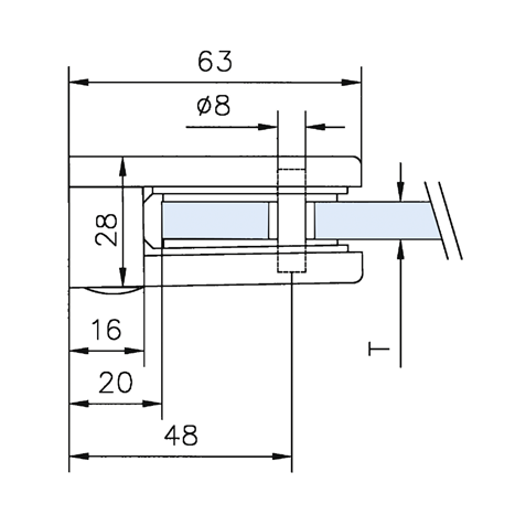 Glass clamp 02, flat connection, ESG 6 mm