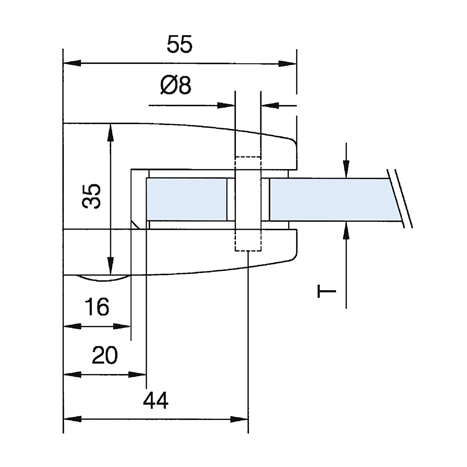 Glasklemme 06, Anschluss flach, VSG 12,76 mm