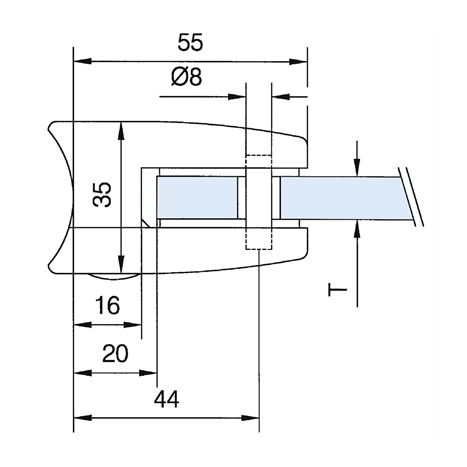 Glass clamp 06, connection Ø 42,4 mm, ESG 8 mm